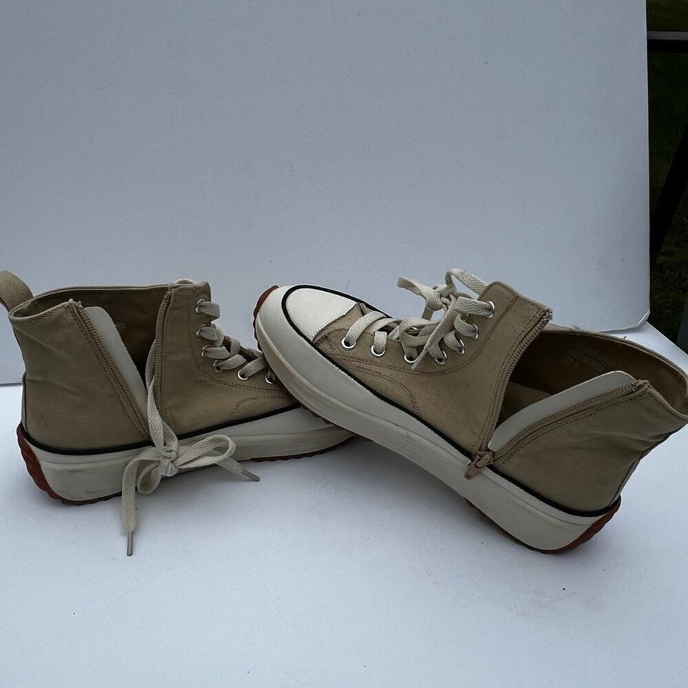 Mimi Hi-Top Side Zipper Tan Fashion Sneakers,  Women's size 9